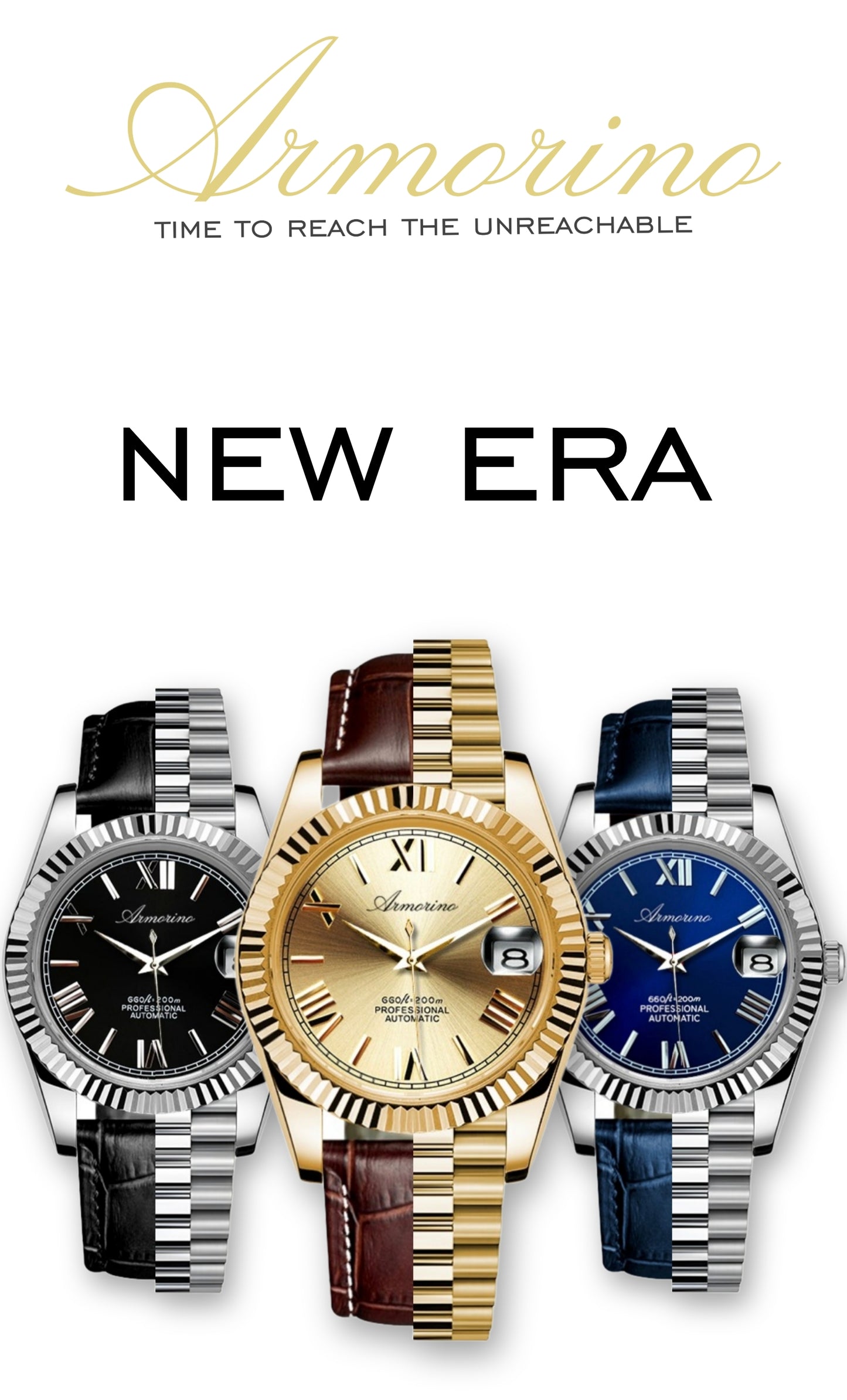 Armorino New Era – Blue Edition Reloj Automático Plata con Dial Azul y Correa de Acero y Cuero Azul