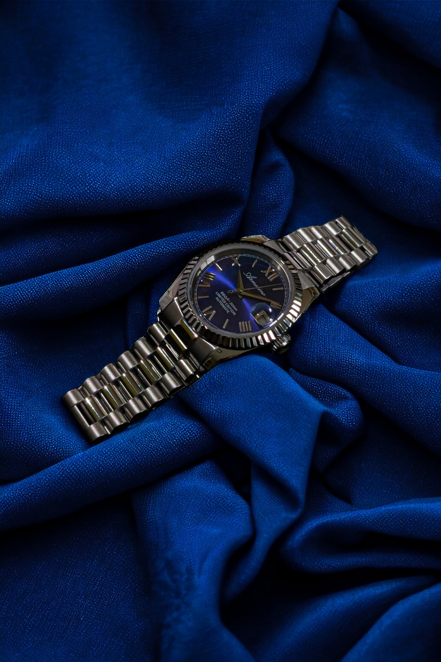 Armorino New Era – Blue Edition Reloj Automático Plata con Dial Azul y Correa de Acero y Cuero Azul