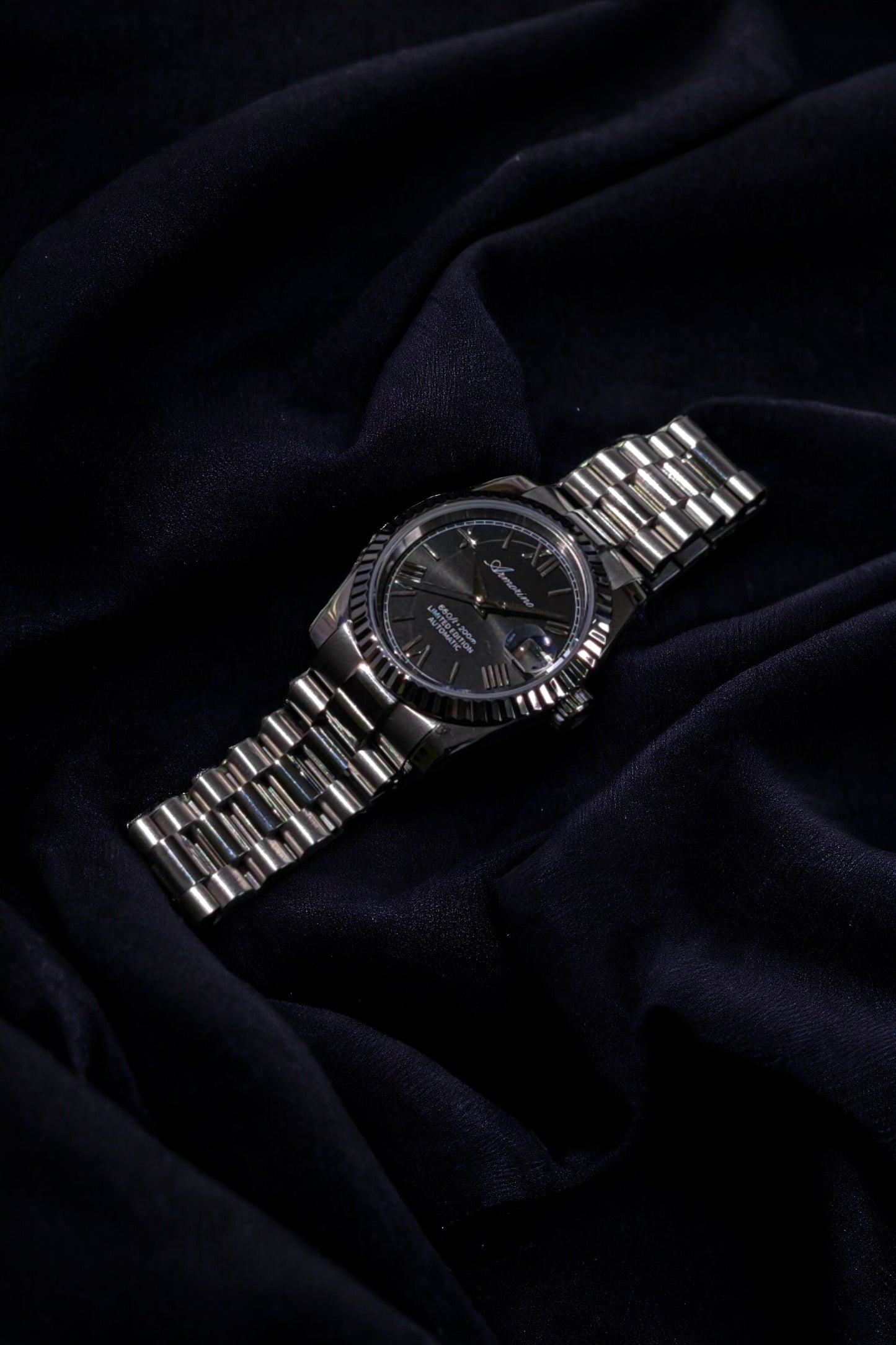Armorino New Era – Black Edition Reloj Automático Plata con Dial Negro y Correa de Acero y Cuero Negro
