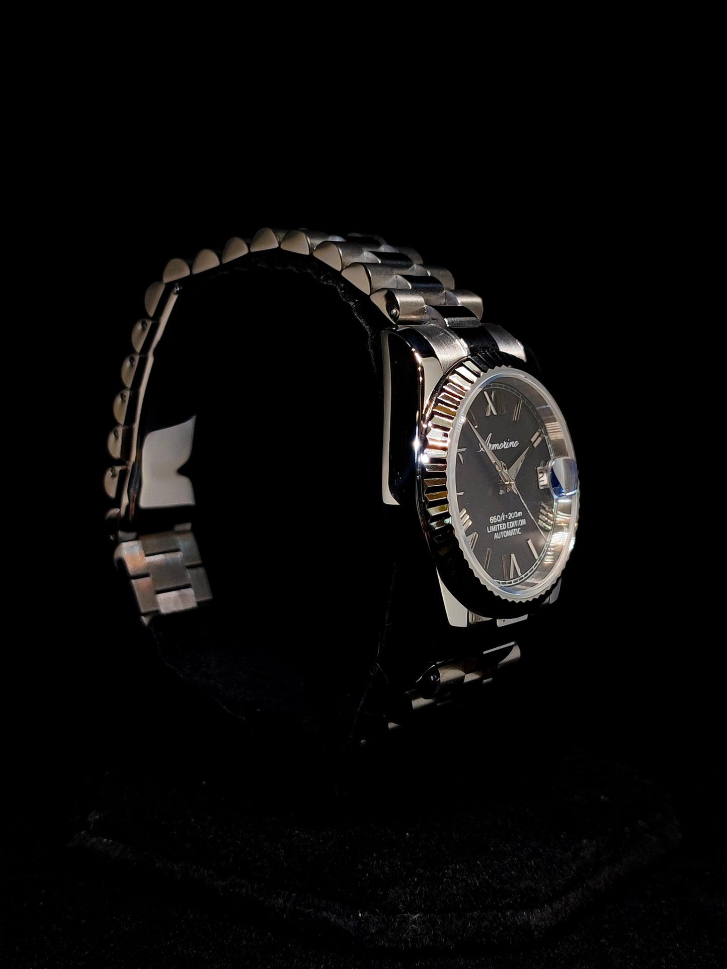 Armorino New Era – Black Edition Reloj Automático Plata con Dial Negro y Correa de Acero y Cuero Negro
