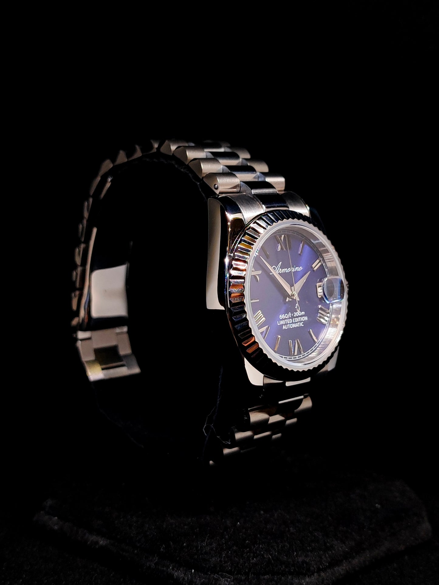 Armorino New Era – Blue Edition Reloj Automático Plata con Dial Azul y Correa de Acero y Cuero Azul
