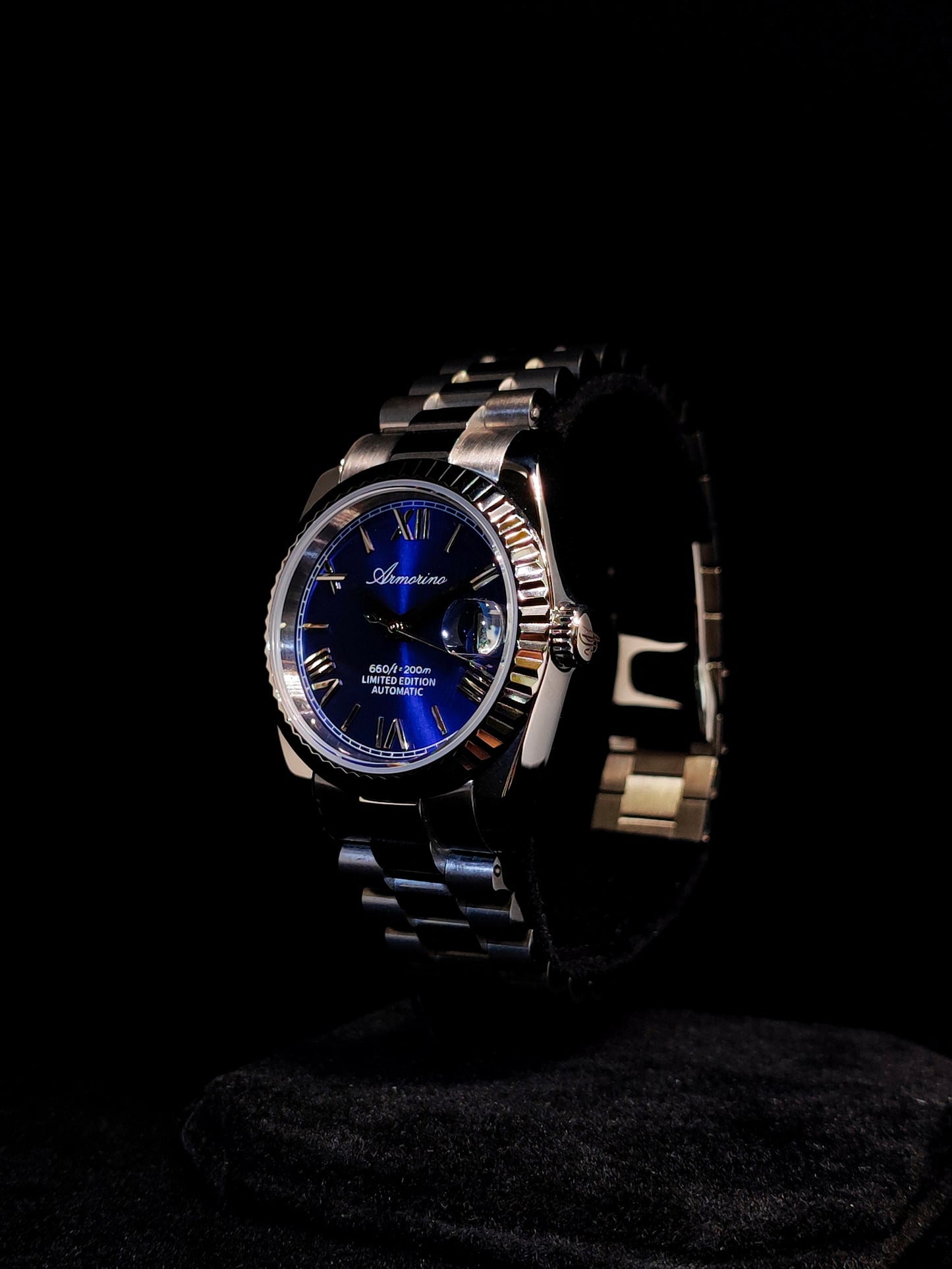 Armorino New Era – Blue Edition Reloj Automático Plata con Dial Azul y Correa de Acero y Cuero Azul