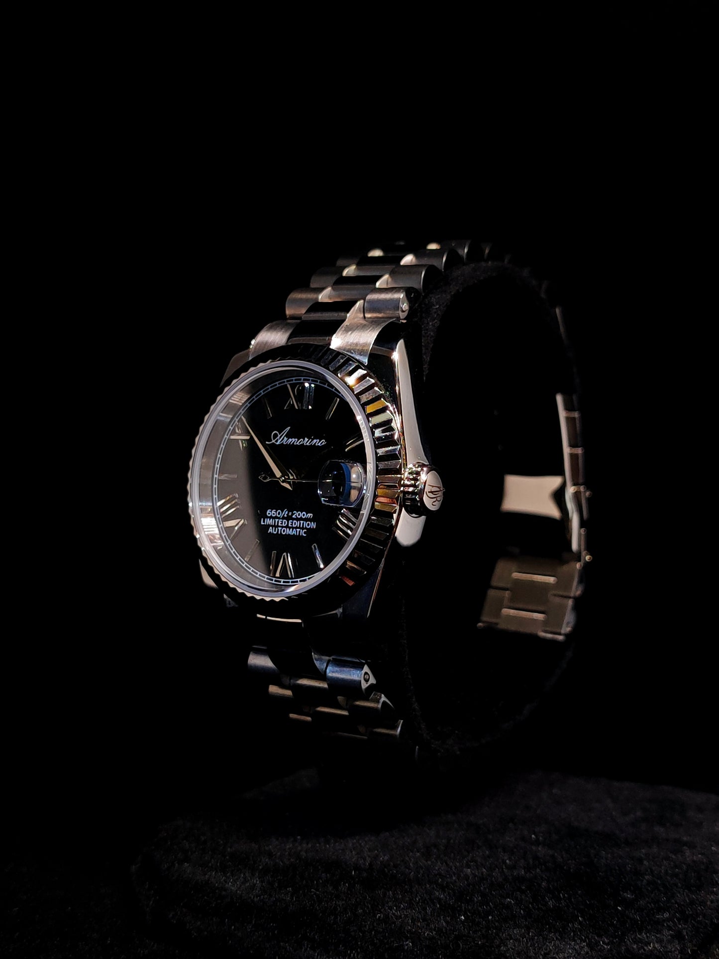 Armorino New Era – Black Edition Reloj Automático Plata con Dial Negro y Correa de Acero y Cuero Negro