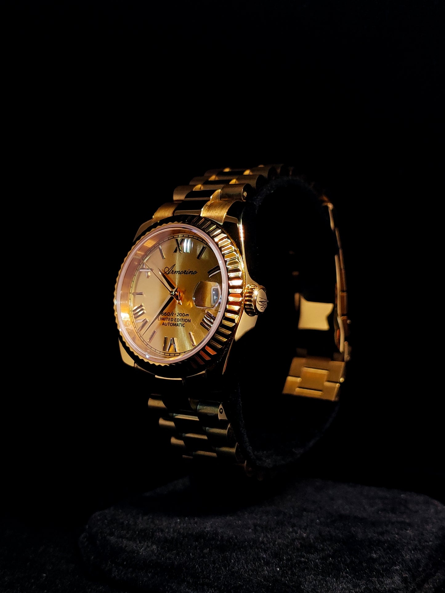 Armorino New Era – Gold Edition Reloj Automático Dorado con Correa de Acero y Cuero