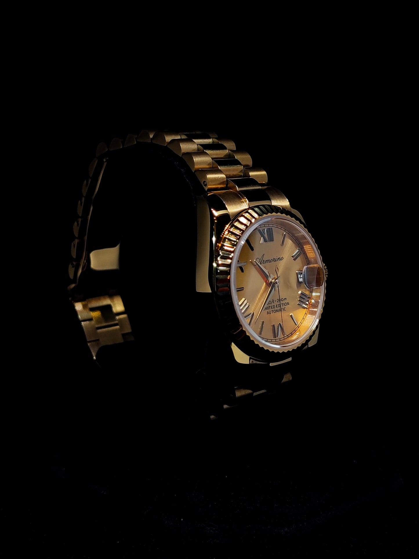 Armorino New Era – Gold Edition Reloj Automático Dorado con Correa de Acero y Cuero