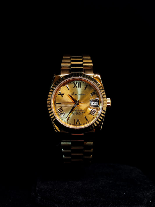 Armorino New Era – Gold Edition Reloj Automático Dorado con Correa de Acero y Cuero