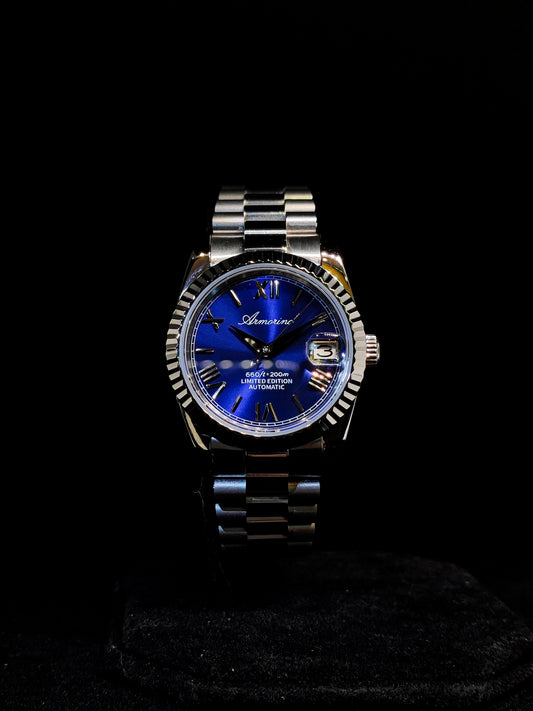 Armorino New Era – Blue Edition Reloj Automático Plata con Dial Azul y Correa de Acero y Cuero Azul